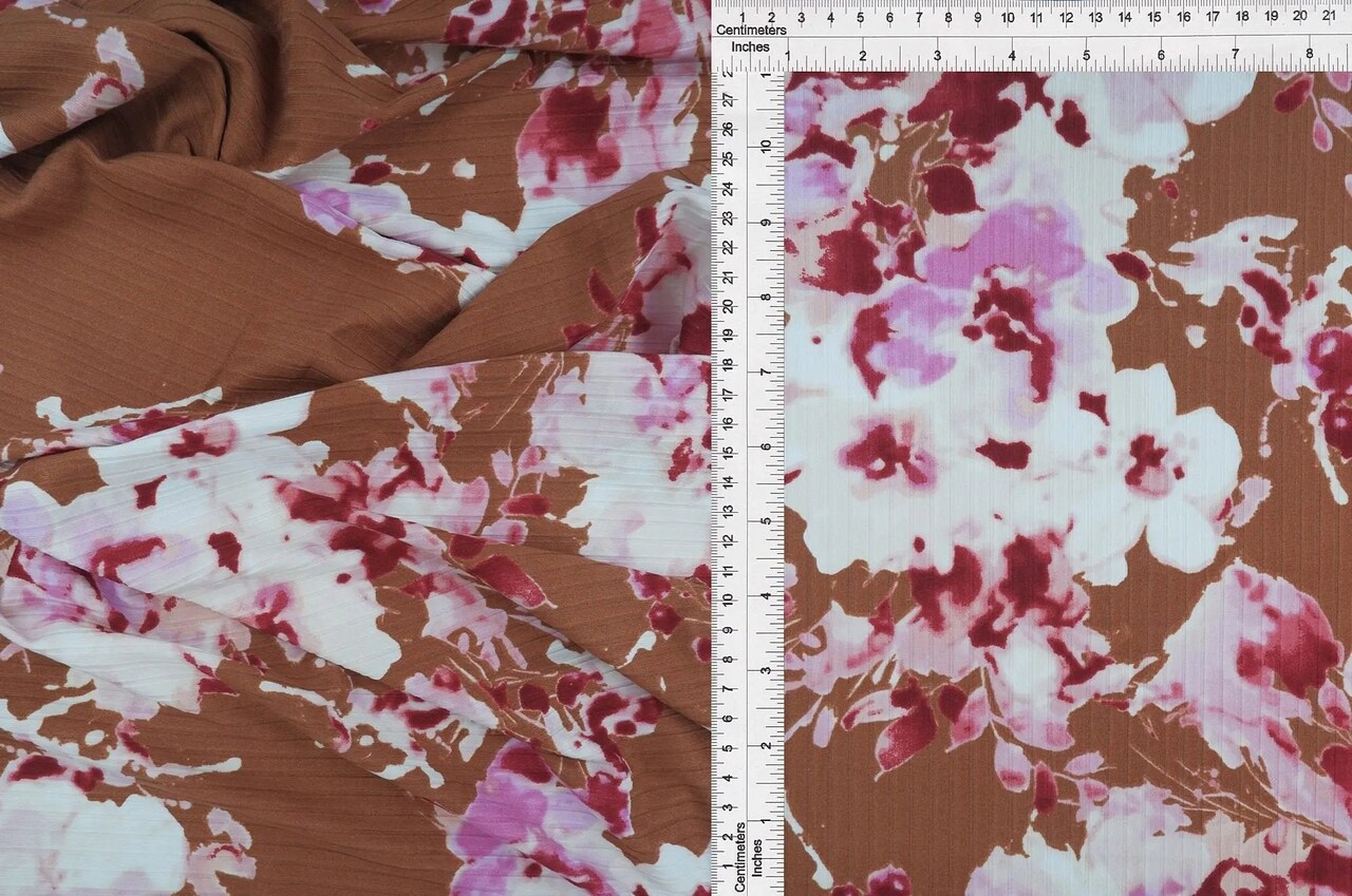 8×3 Yummy Rib Floral Print Fabric Soft Stretch Knit, 87% Polyester 13% Spandex & 58/60″ Wide